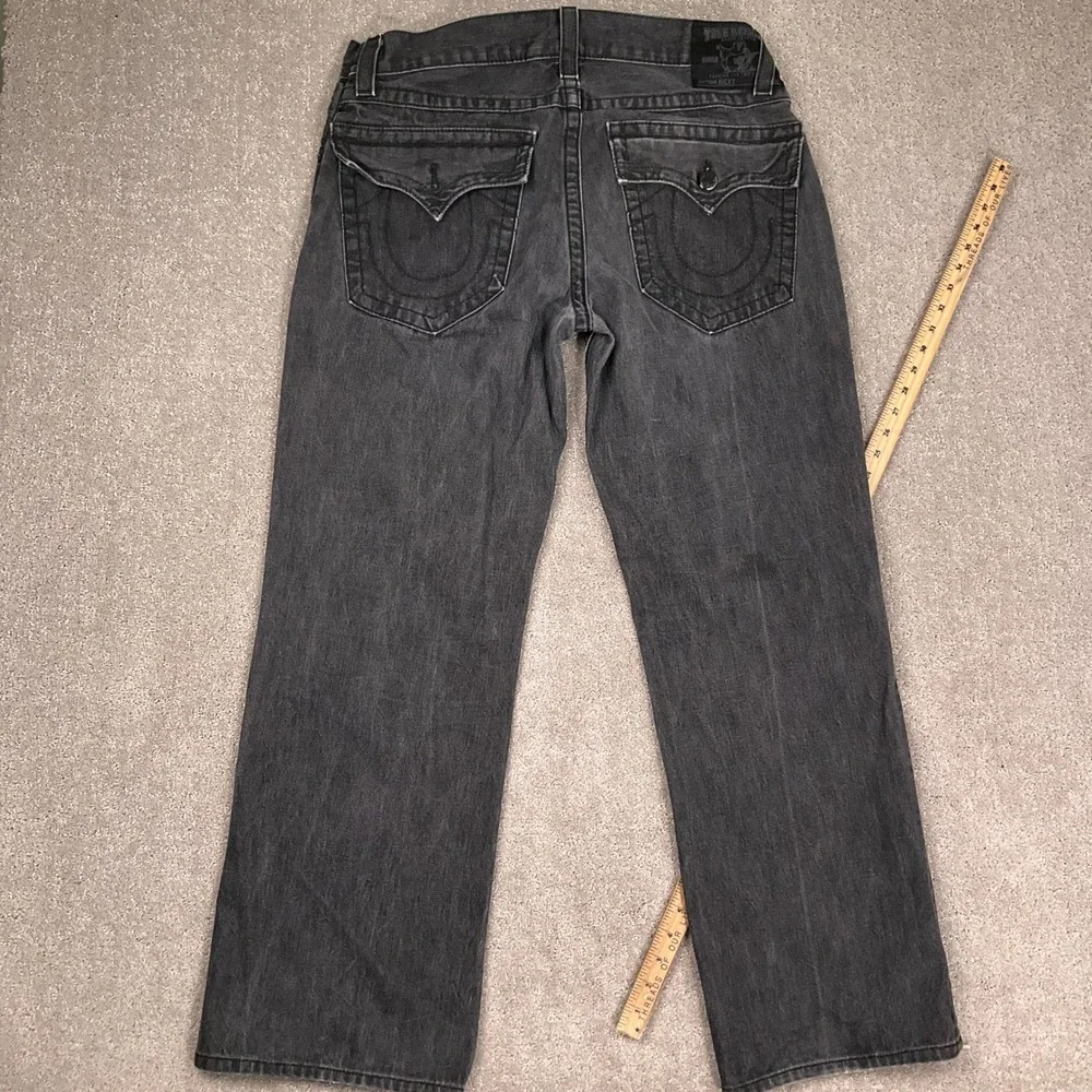 True Religion Ricky Jeans Mens 34 Black Good Fade Horseshoe Straight Grunge‎ USA